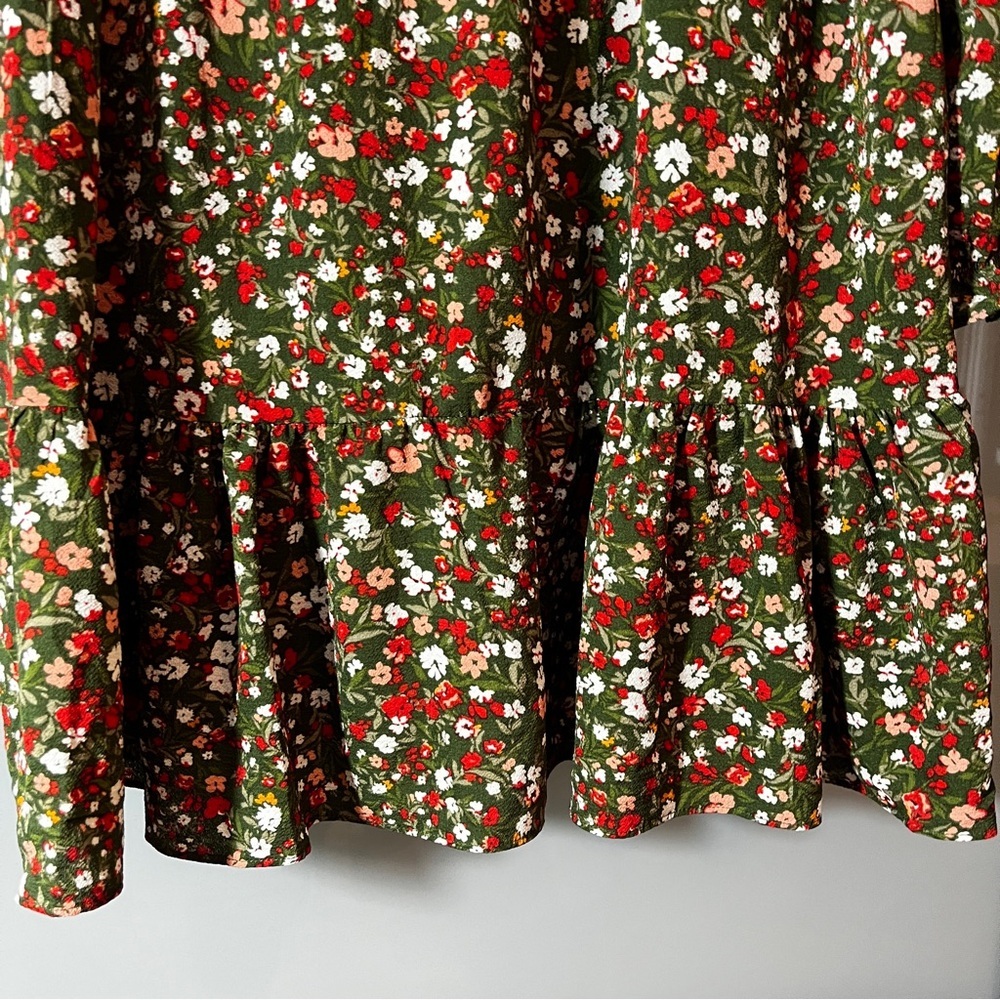 BCBG Olive Green Babydoll Micro Floral Peasant Women's XXL Dress Square Neckline - Picture 7 of 13